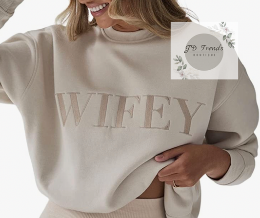 Wifey Cream Embroidered Crewneck